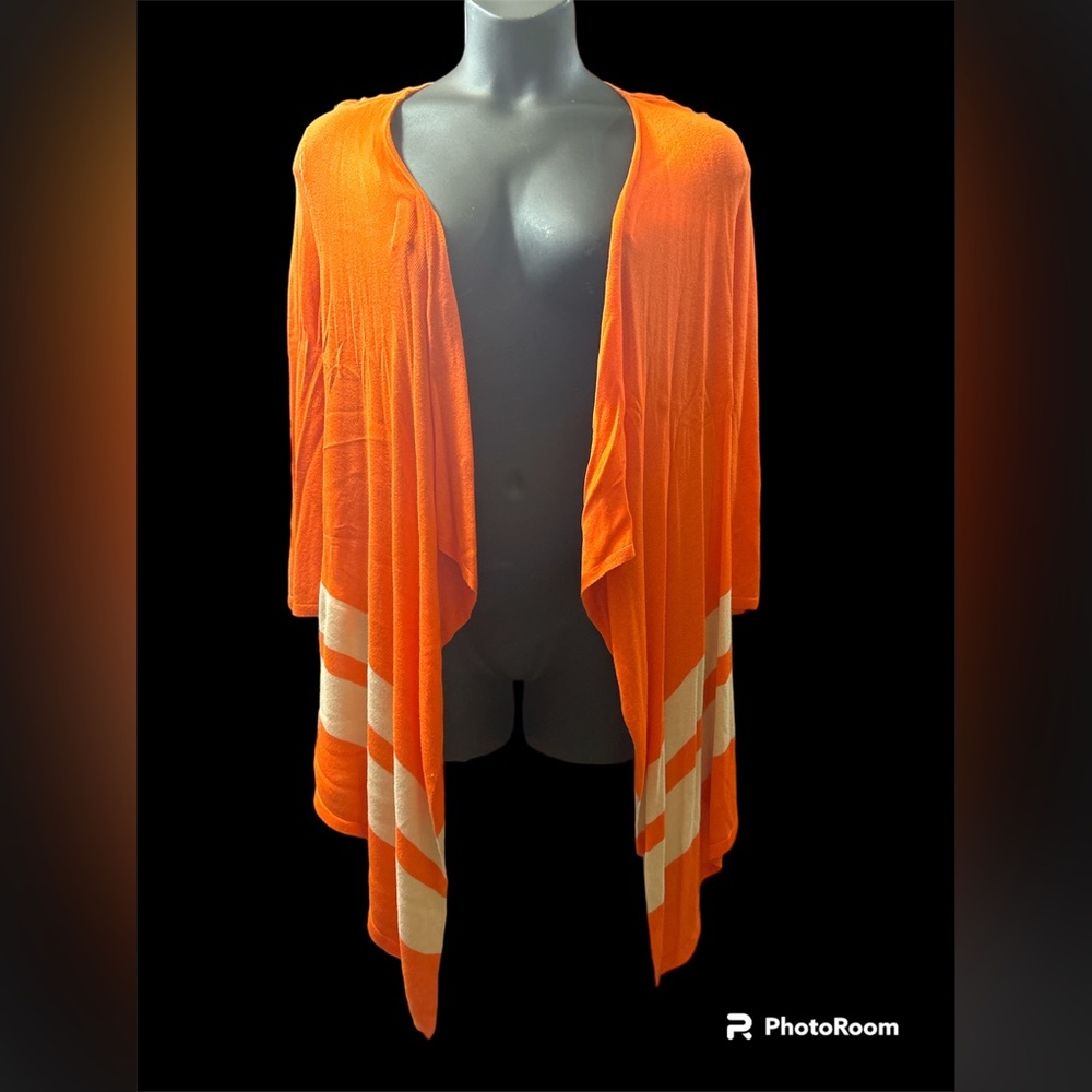 CYRUS ORANGE AND WHITE QUARTER SLEEVE CARDIGAN SIZE L
